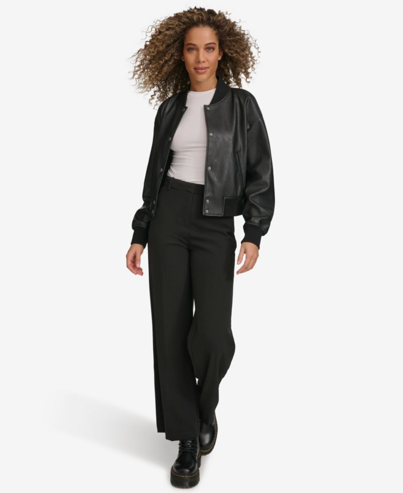 Women's Faux Leather Varsity Bomber Jacket