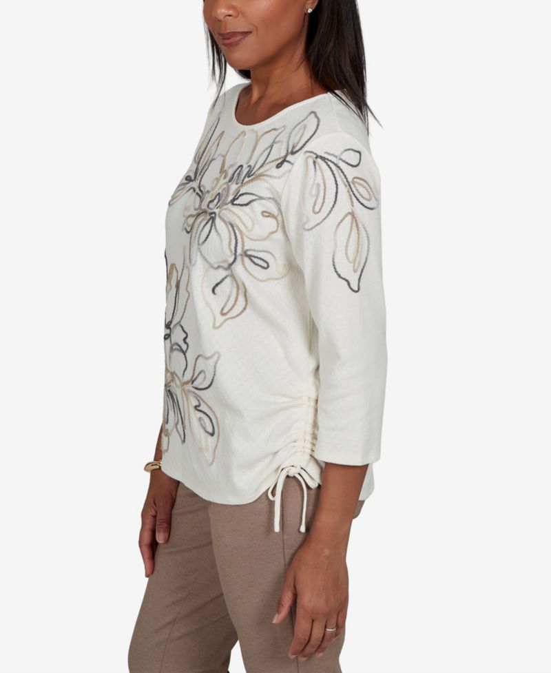 Petite Floral Ruched 3/4-Sleeve T-Shirt