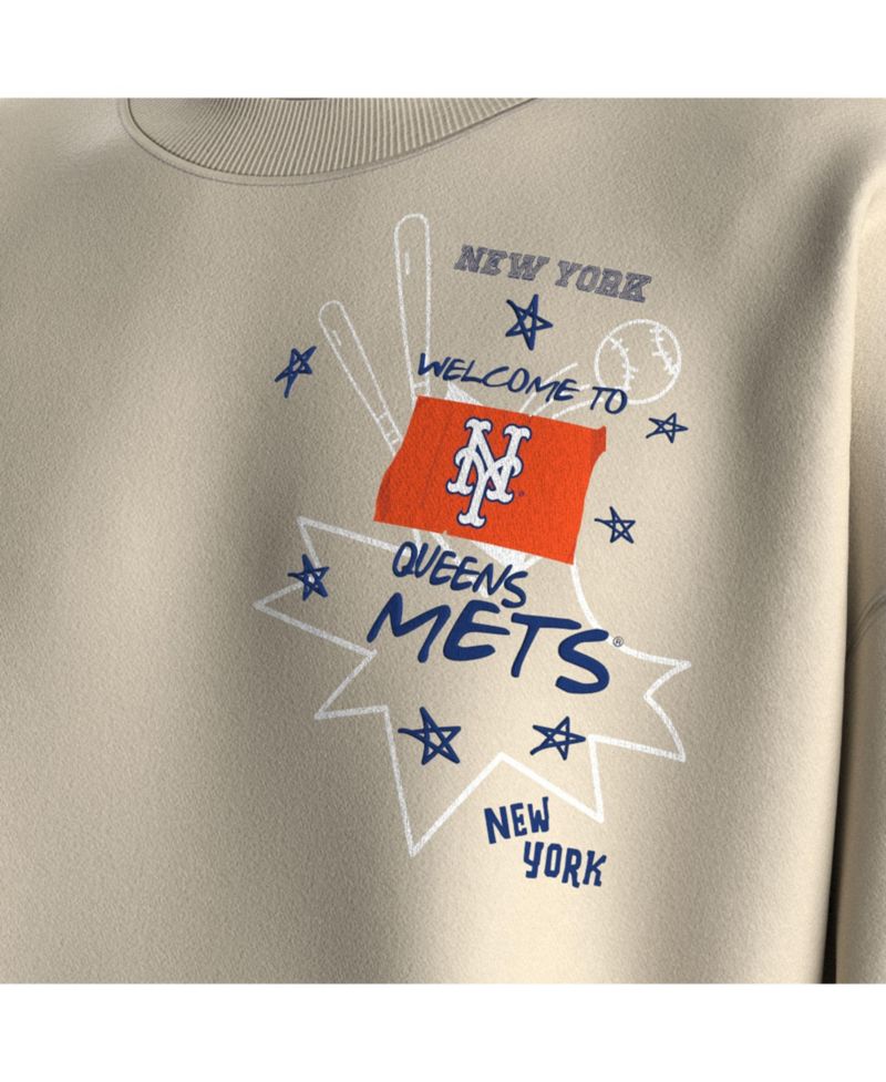 Women's Beige New York Mets Graffiti Fleece Sweatshirt