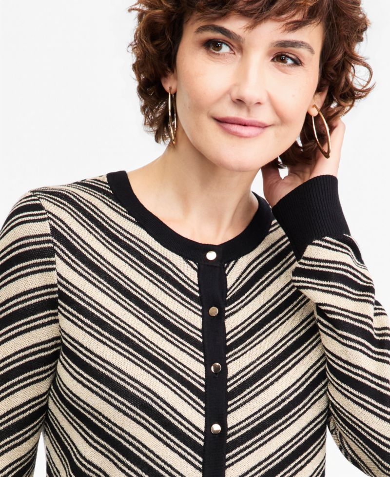 Women's Lurex Stripe Long-Sleeve Cardigan