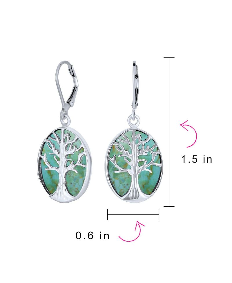 Blue Lapis Lazuli Family Tree Of Life Earrings Sterling Silver Leverback