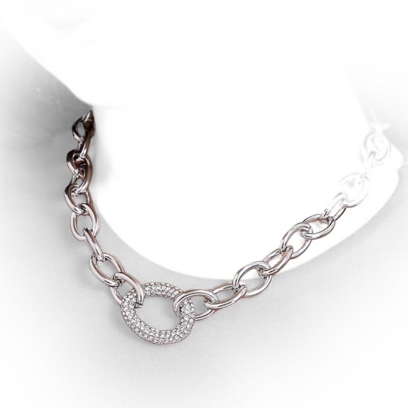 -Tone Oval PavÃ© Link Statement Necklace