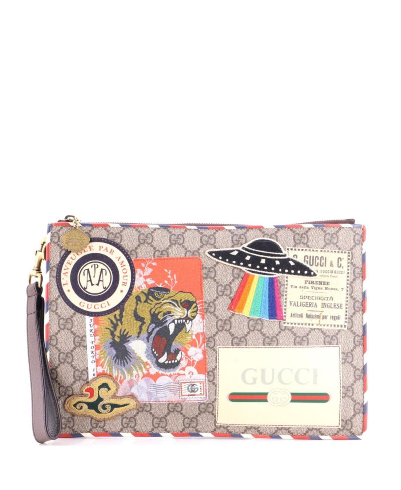 Courrier Pouch GG Coated Canvas with Applique