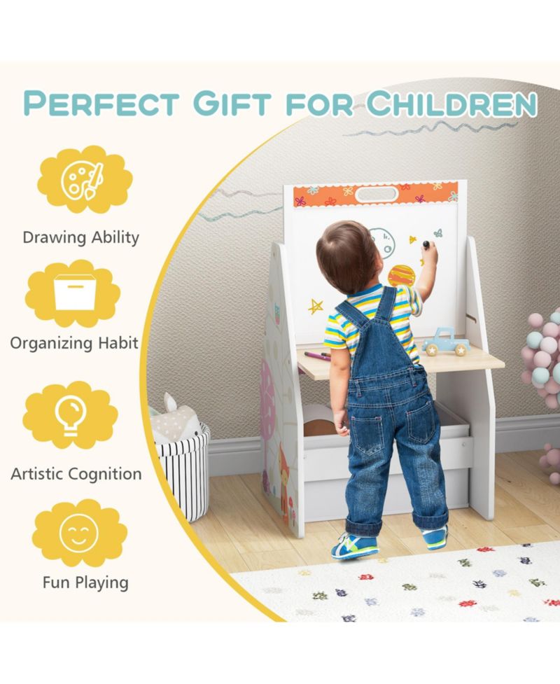 Kids Table & Chair Set with Rotatable Double-sided Magnetic Blackboard & Whiteboard