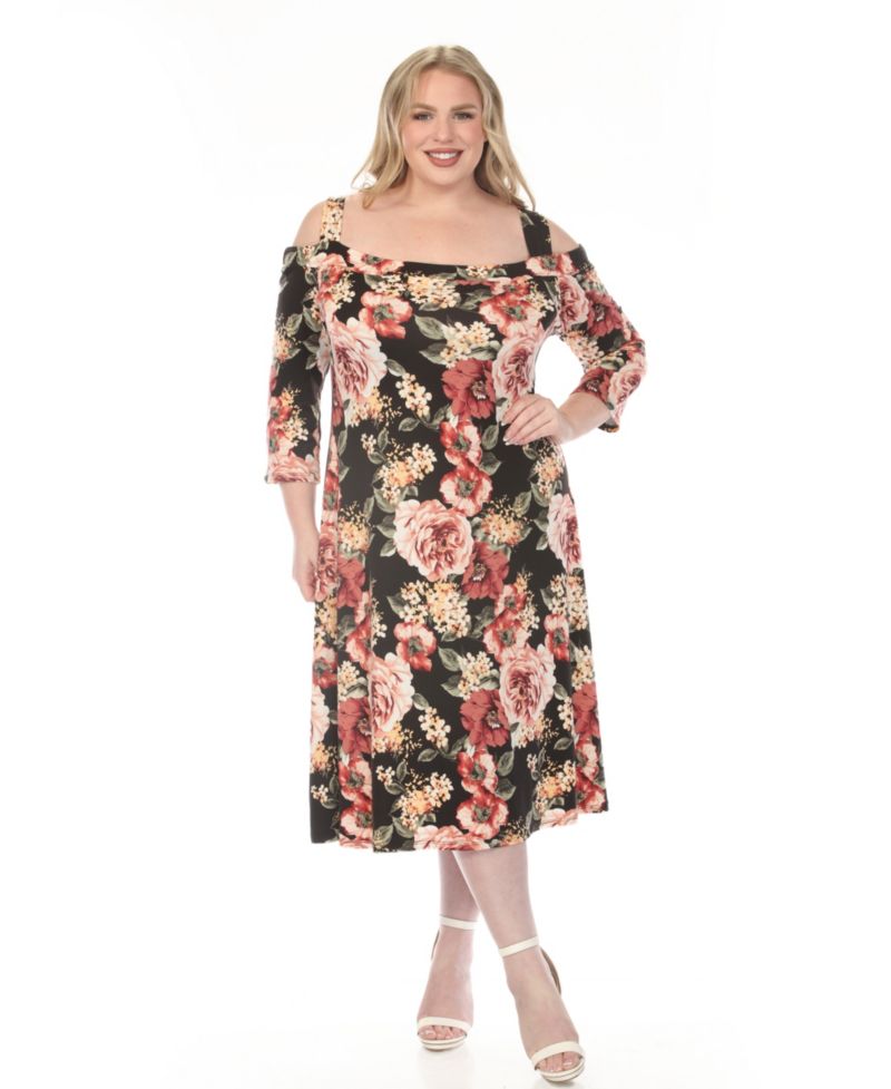 Plus Size Cold Shoulder 3/4 Sleeve Dress