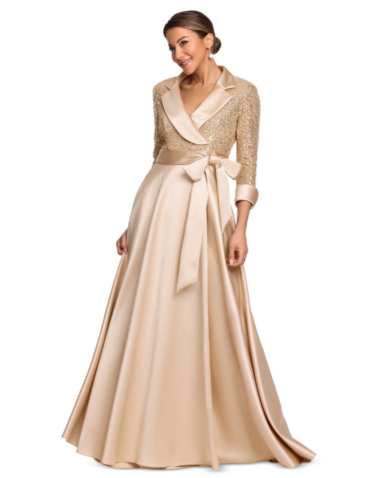 Women's Sequined Tuxedo Belted Ball Gown