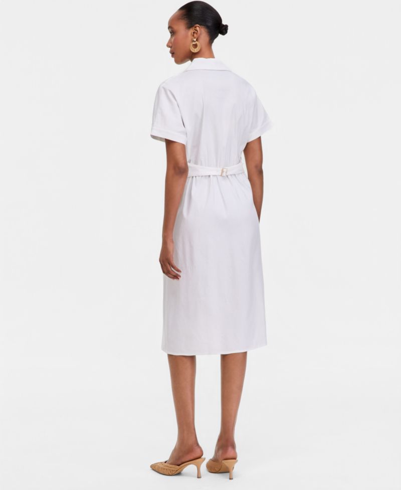 Women's Short Sleeve Linen-Blend Shirt-Dress