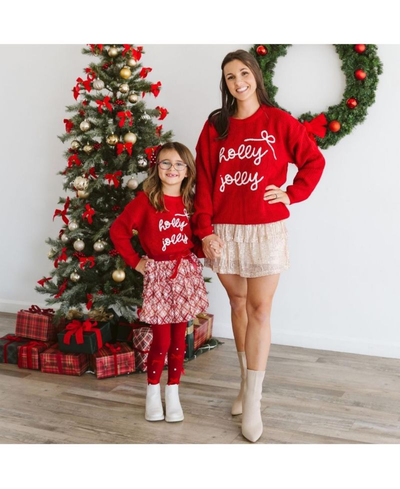 Little and Big Girls Christmas Plaid Bow Tiered Tutu Skirt