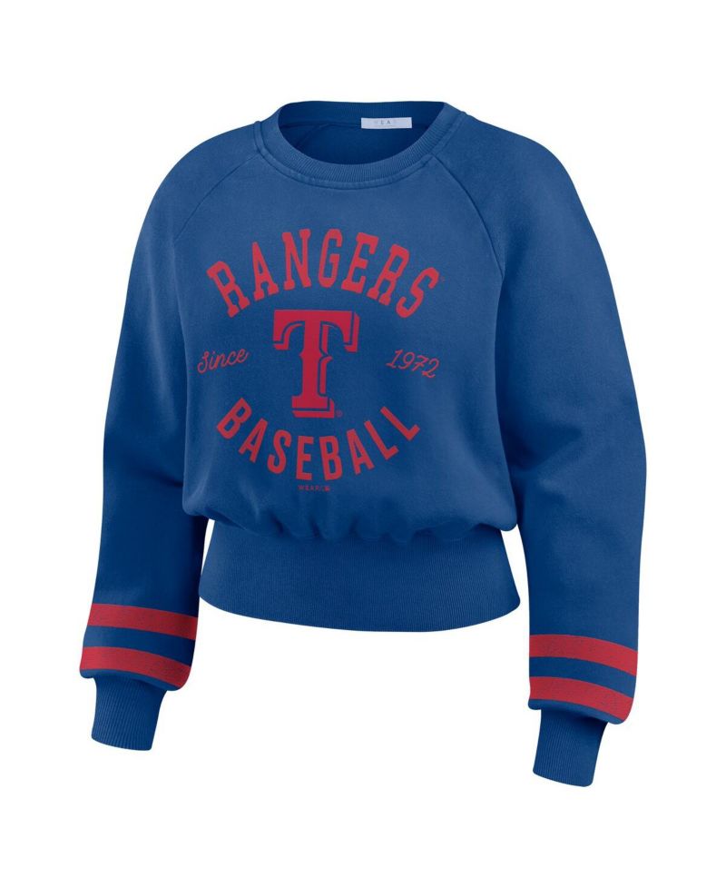 Women's Royal Texas Rangers Vintage Washed Cropped Pullover Sweatshirt
