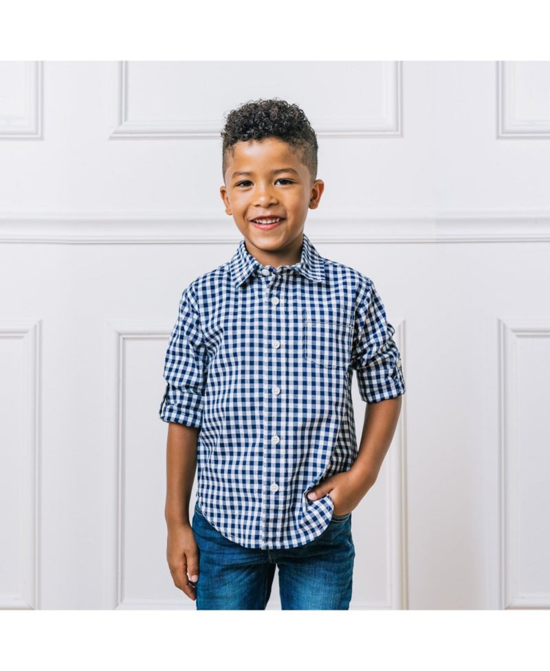 Baby Boys Hope and Henry Long Sleeve Stretch Poplin Roll-Up Button Down Shirt