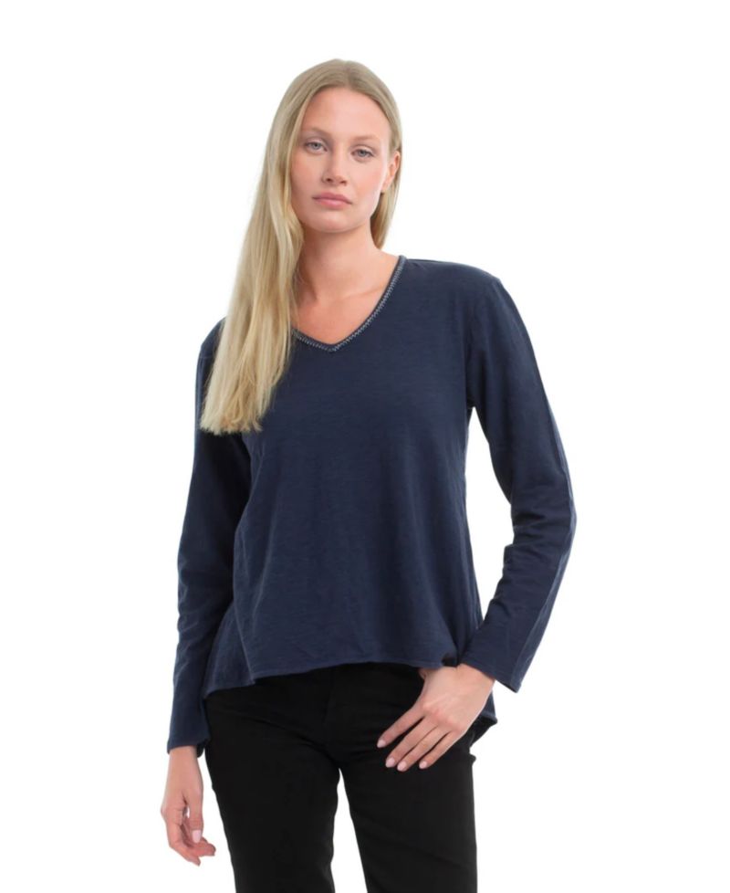 Women's Metallic Thread V-Neck Tee