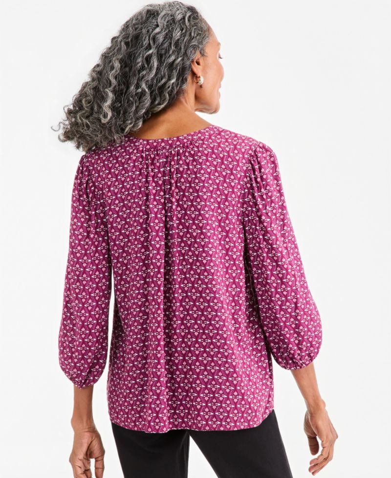 Petite Printed Volume-Sleeve Blouse