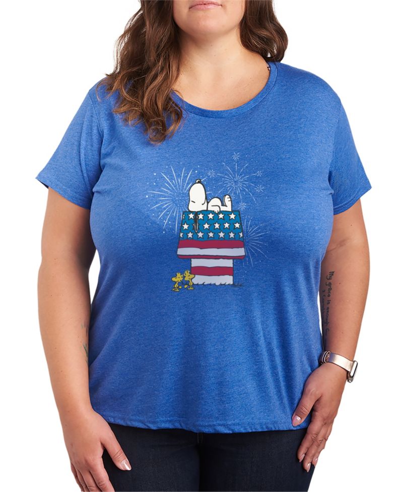 Plus Size Peanuts Dog House Fireworks Short-Sleeve Graphic T-Shirt