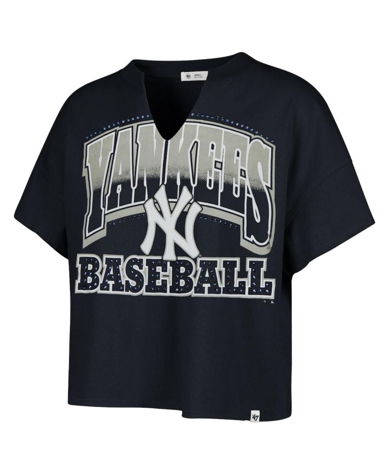 Women's Navy New York Yankees Plus Size Win Big Oversized Notch-Neck T-Shirt