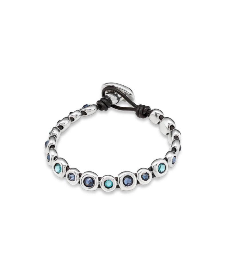 Sterling Silver Murano Crystal Leather Bracelet