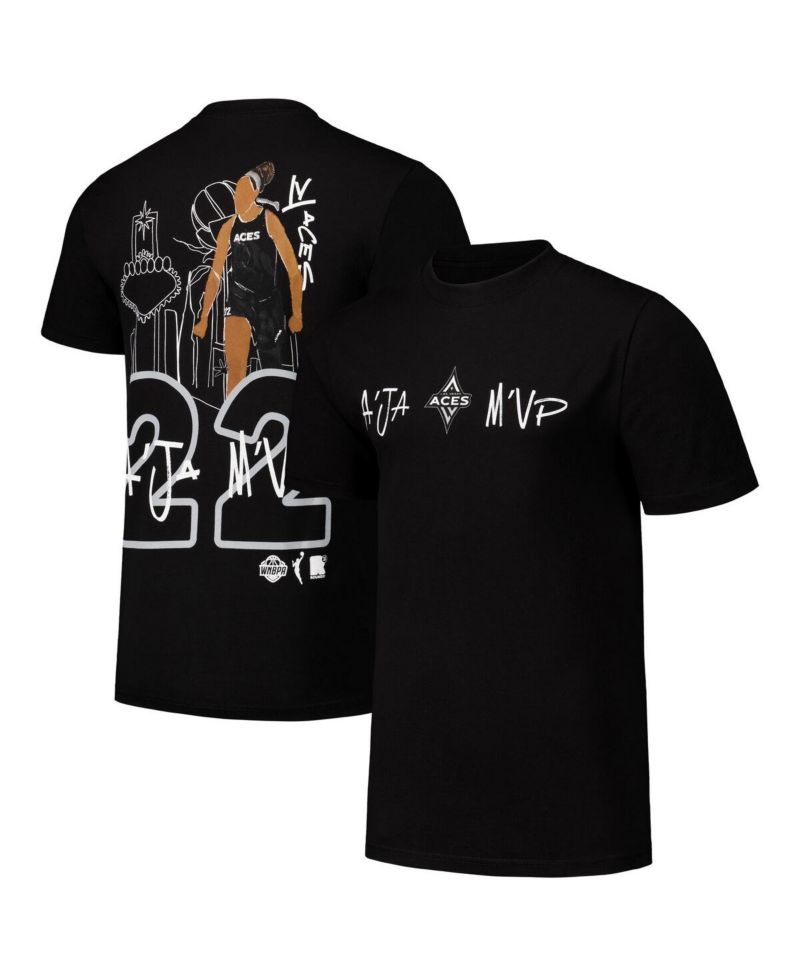 Men's and Women's round21 A'ja Wilson Black Las Vegas Aces Player Illustration T-Shirt