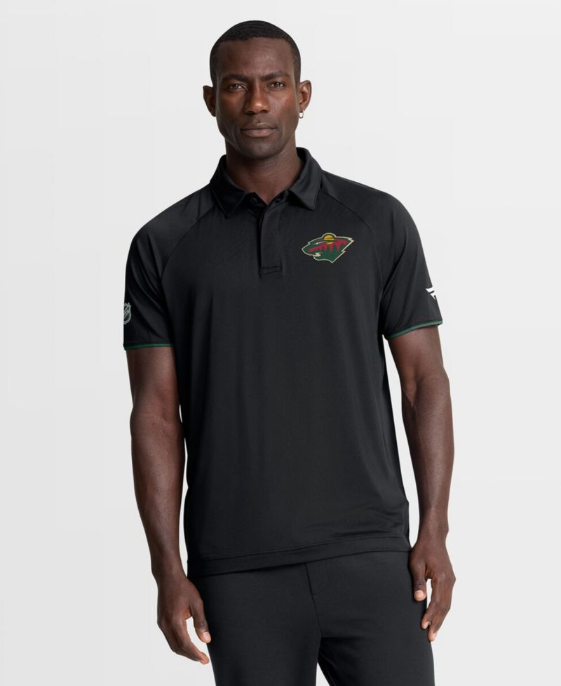 Men's Black Minnesota Wild Authentic Pro Rink Raglan Polo Shirt