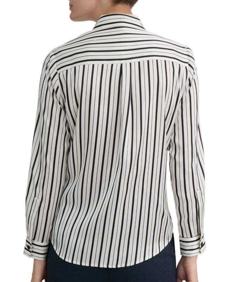 Petite Collared Button-Front Long-Sleeve Blouse