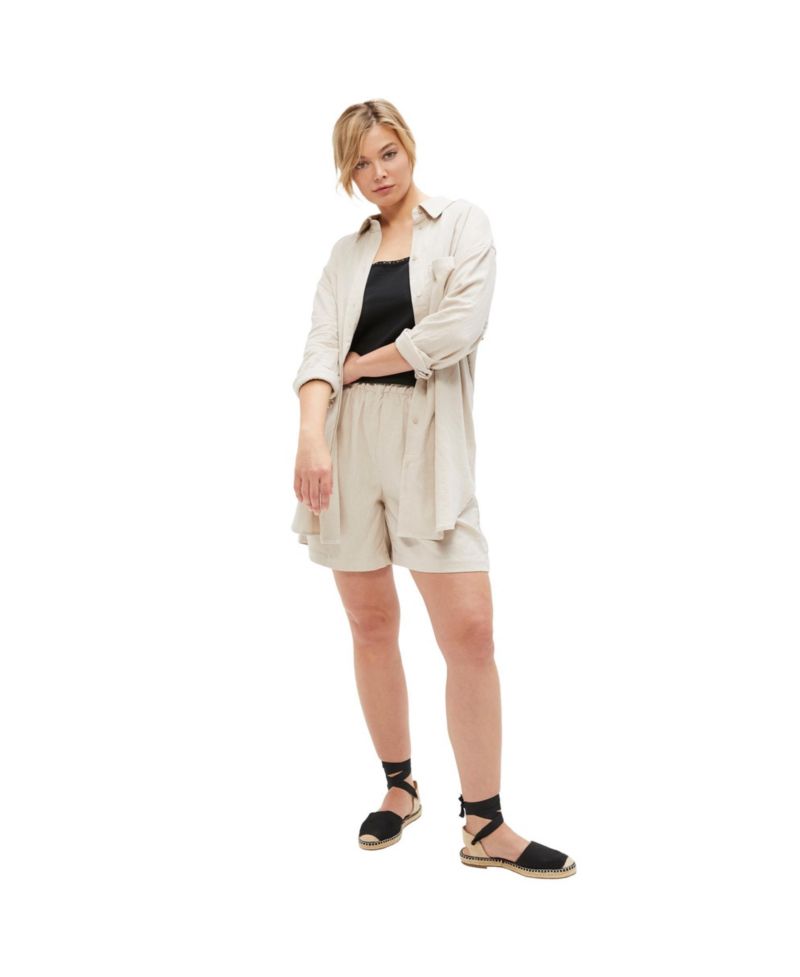 Plus Size Linen-Blend Pull-On Elastic Waist Shorts