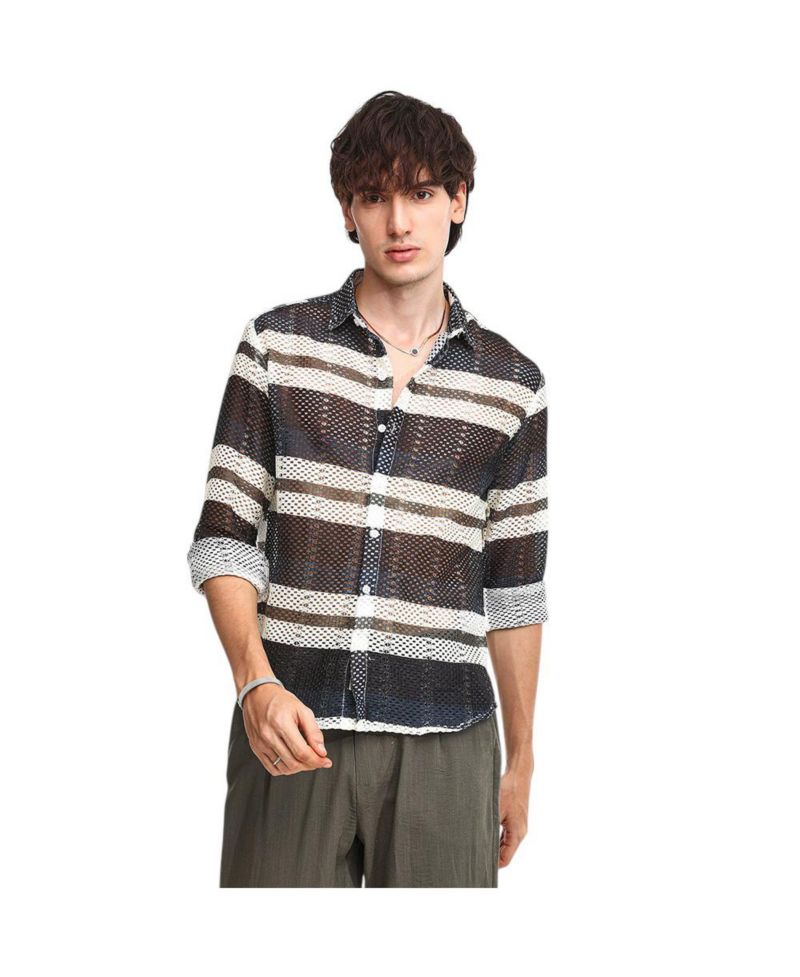 Men's Navy Blue Contrast Panel Knit Shirt