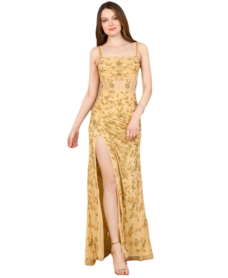 Women's Beaded Corset Gown with Slit