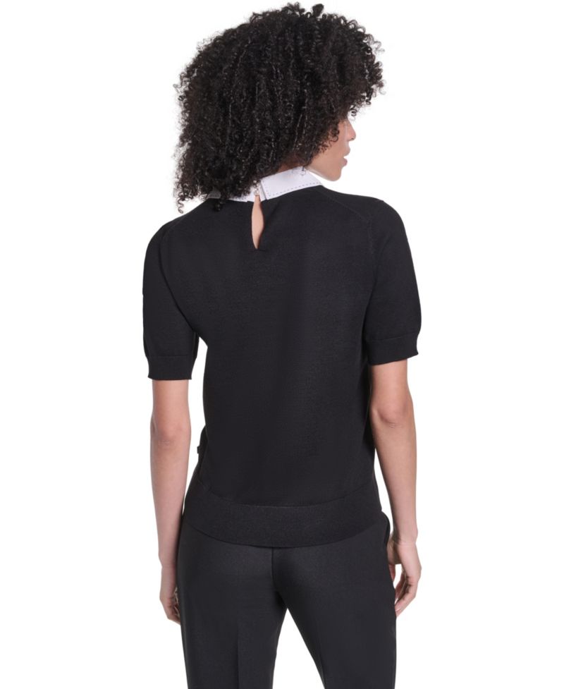 Women's Short-Sleeve Collared Keyhole Sweater