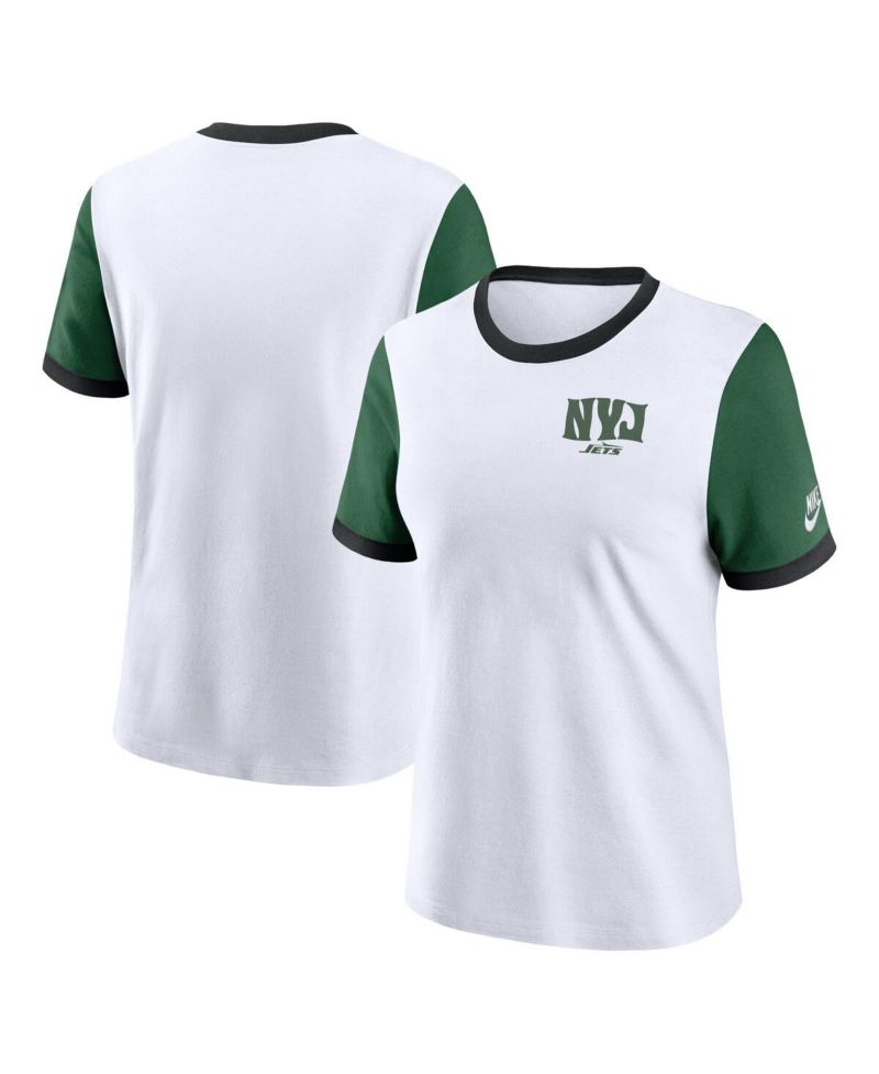 Women's White/Green New York Jets Rewind Ringer T-Shirt