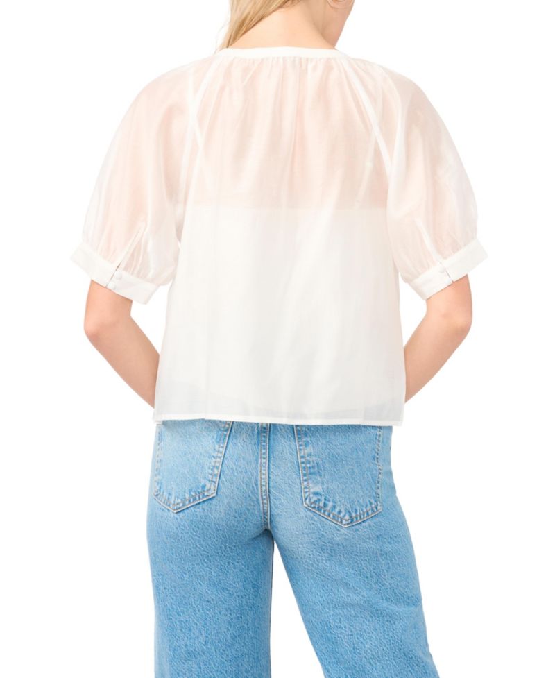 Women's Crewneck Button-Down Short-Sleeve Flowy Top