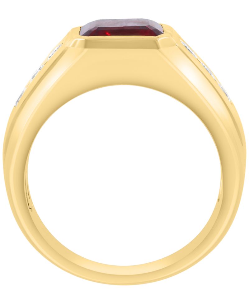 Men's Lab Grown Ruby (3-3/4 ct. t.w.) and Lab Grown Diamond (1/2 ct. t.w.) Ring in Gold Over Silver