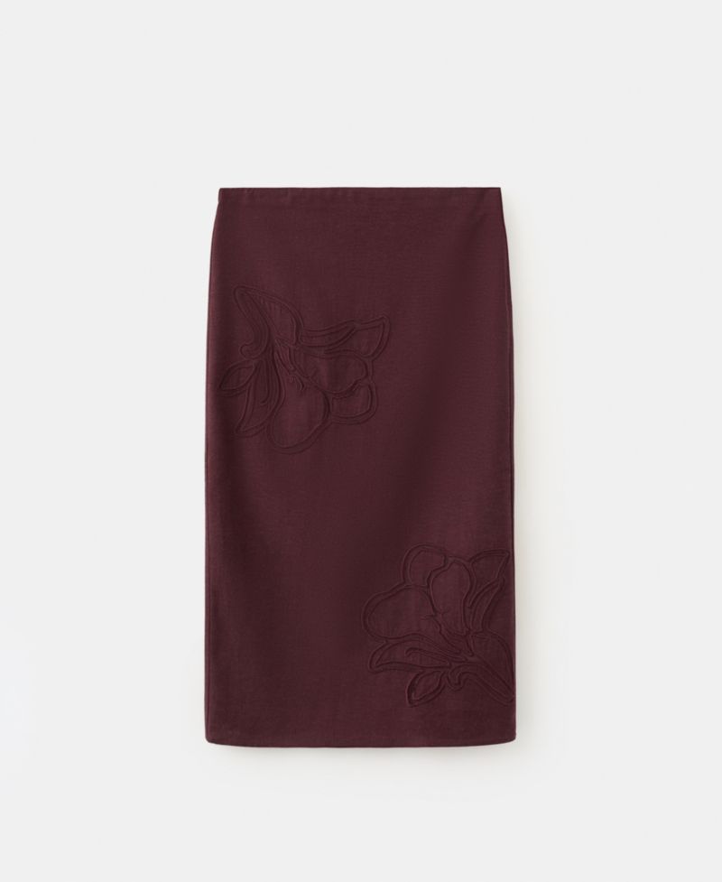 Women's Floral Embroidered Linen Skirt