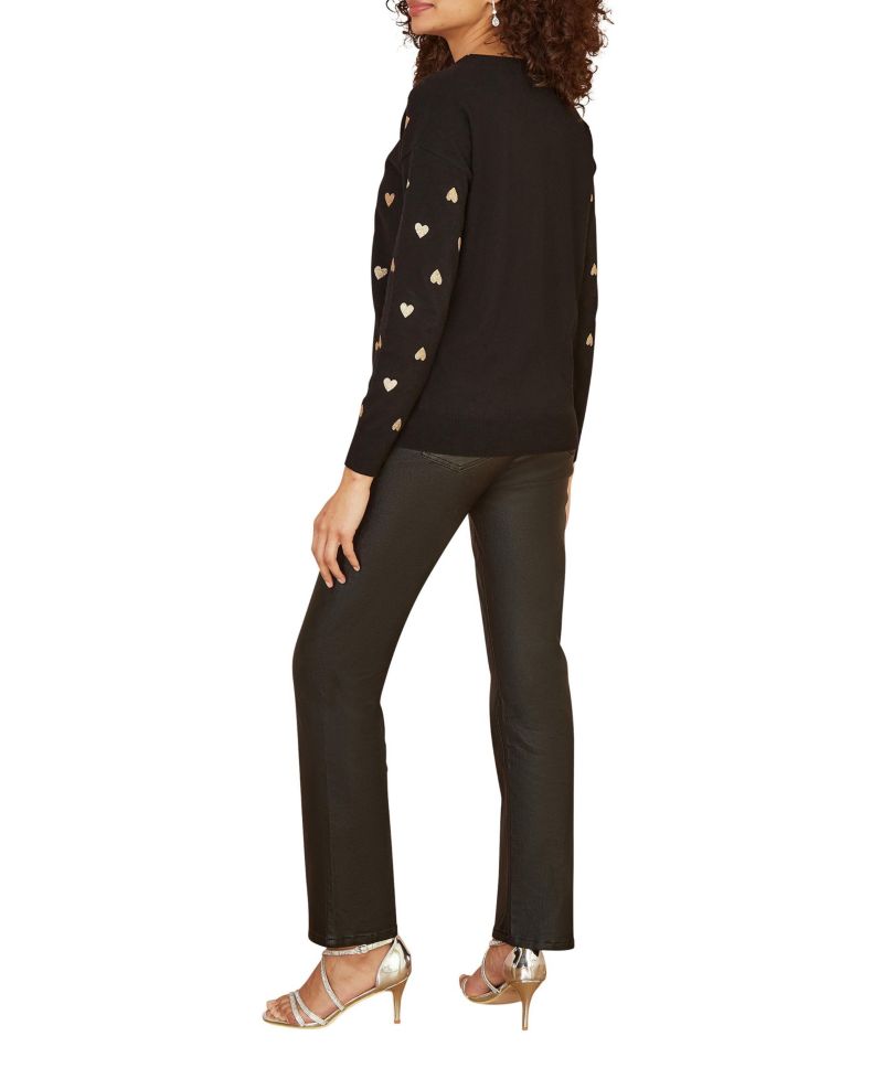Women's Foil Heart Print Relaxed Fit Sweater