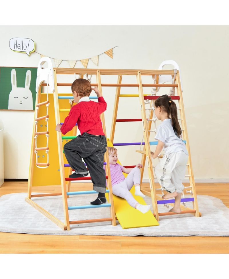 Ages 1+ 8-in-1 Wooden Indoor Jungle Gym Playset