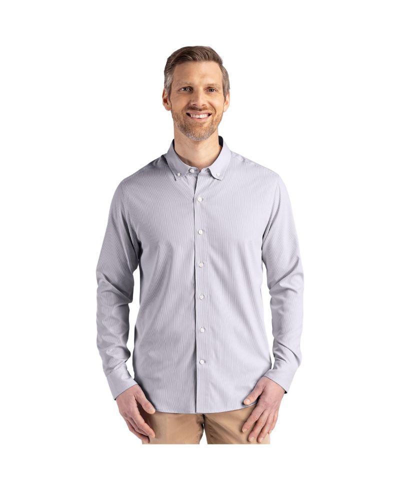 Men's Cutter and Buck Skyline Epic Confidence Recycled Pinstripe Long Sleeve Dress Shirt