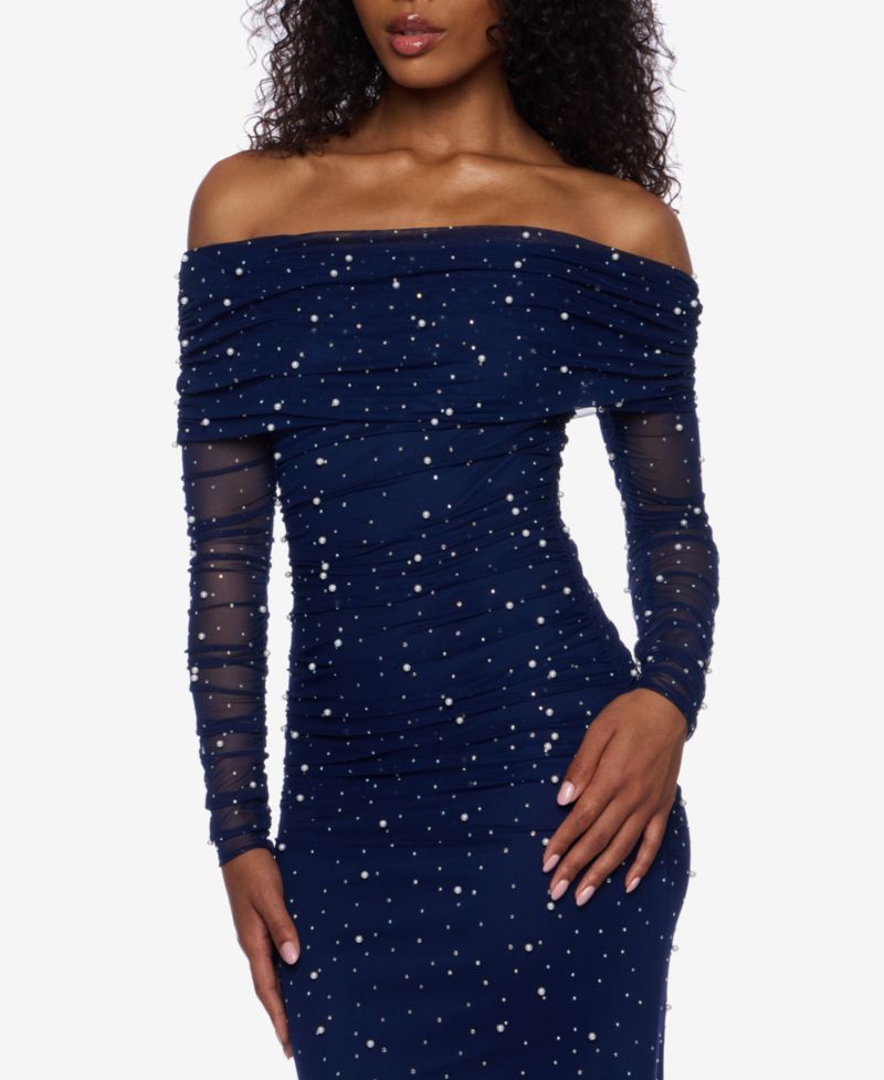 Juniors' Embellished Off-The-Shoulder Gown