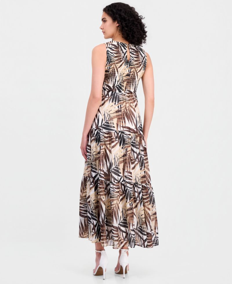 Women's Smocked-Bodice Tiered Maxi Dress