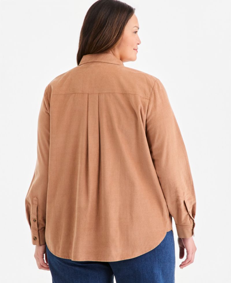Plus Size Long-Sleeve Corduroy Overshirt