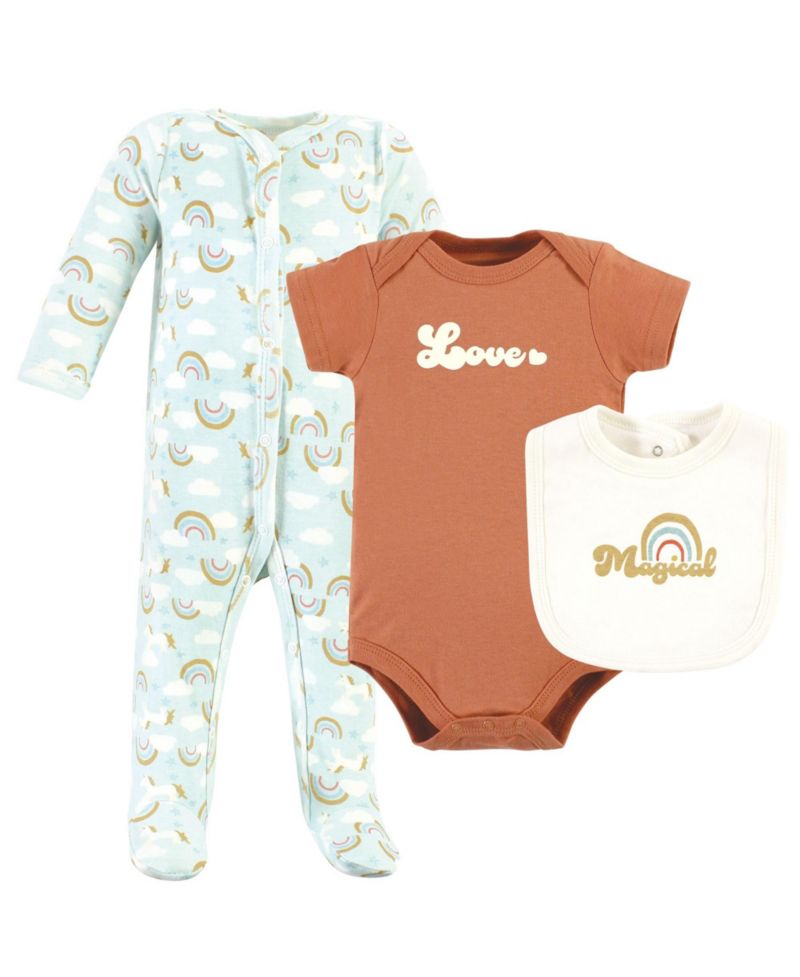 Baby Girls Hudson Cotton Sleep and Play, Bodysuit and Bandana Bib Set