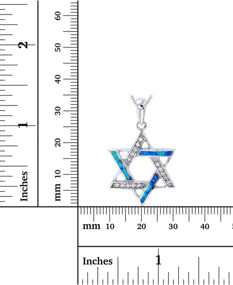 Lab-Created Blue Opal & Cubic Zirconia Star of David 18" Pendant Necklace in Sterling Silver