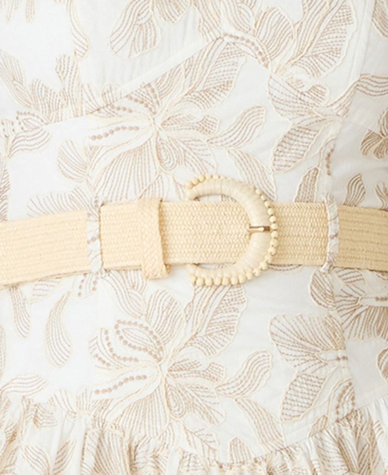 Raffia Floral Embroidered Belted Mini Dress