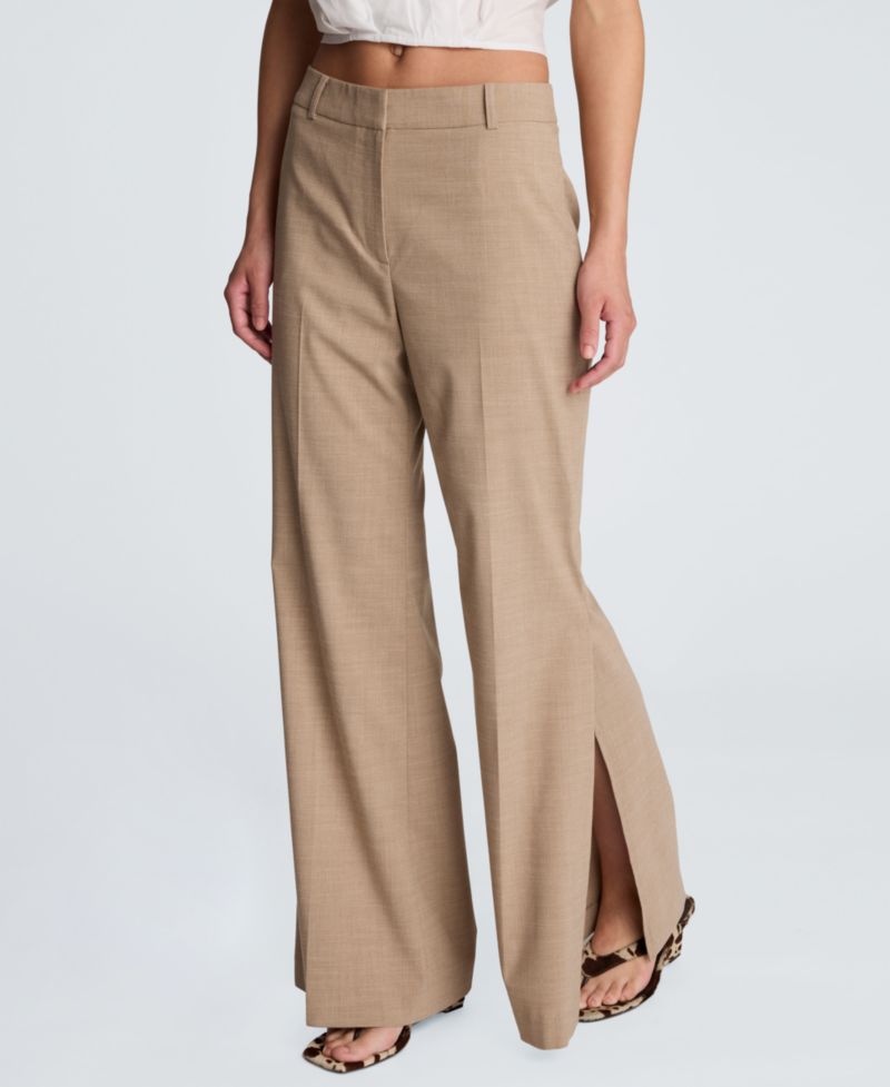 Women's Fly-Front Mid-Rise Flare Pants with Split Hem