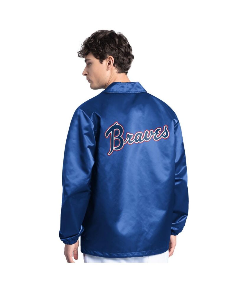 Men's Royal Atlanta Braves Cooperstown Collection Point Man Full-Snap Coaches Jacket