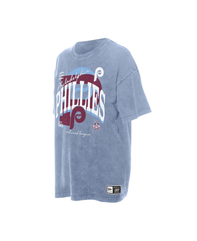 Women's Light Blue Philadelphia Phillies Throwback Mineral Wash Boyfriend T-Shirt