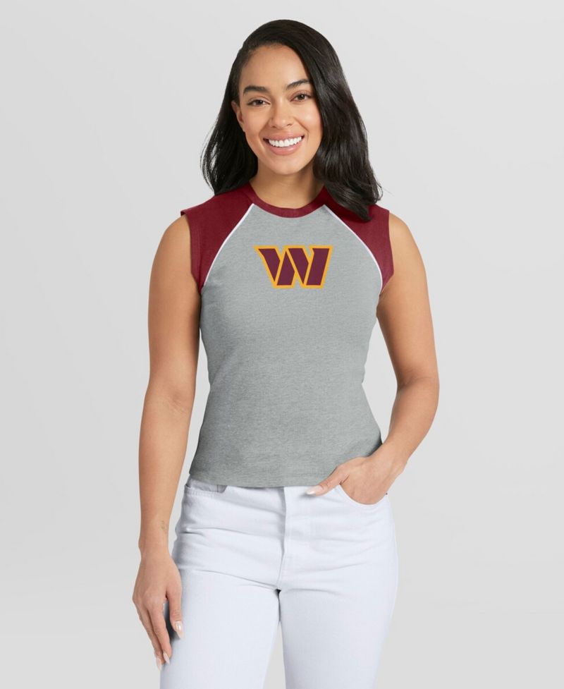 Women's Gray Washington Commanders Cropped Raglan Tank Top