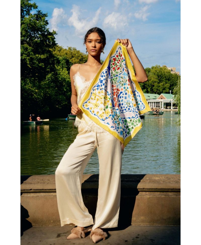 Women's Yellow Garden Double Sided Silk Scarf
