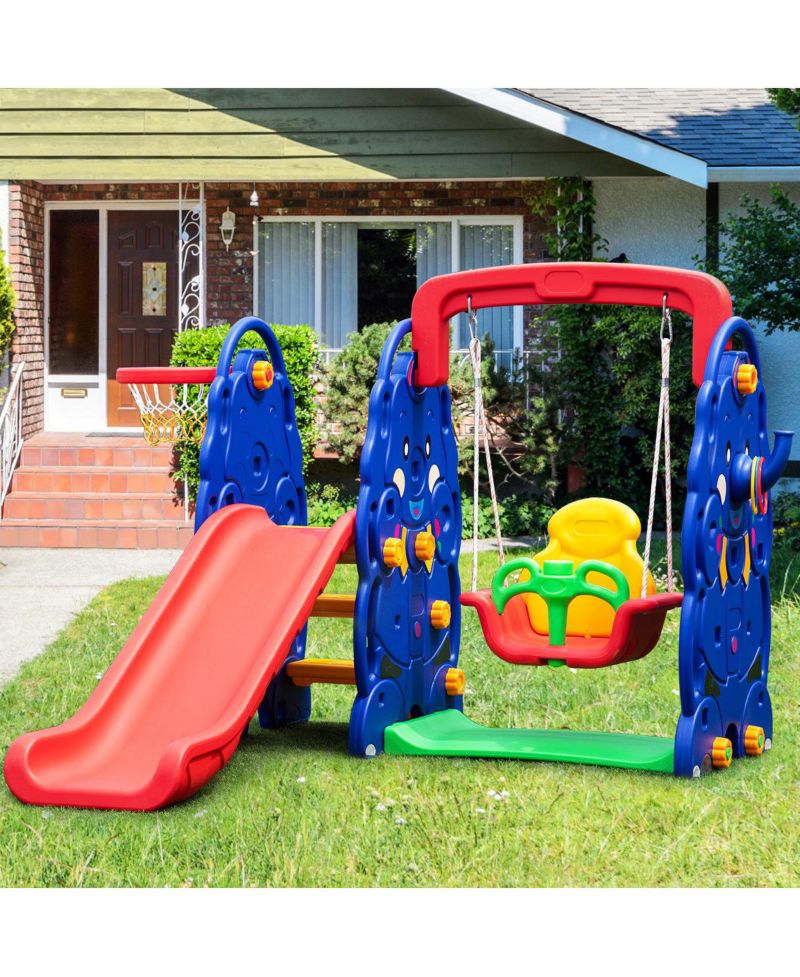 Kids All in One Climber/Slide/Swing Playset with Basketball Hoop - 3 in 1 Set