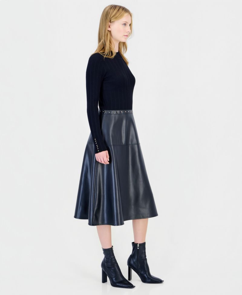 Women's Long-Sleeve Mock Neck Midi Dress