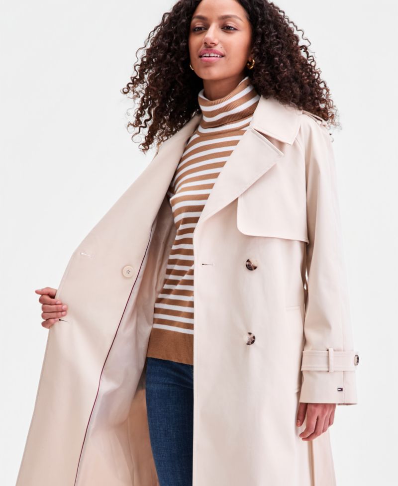 Petite Double-Breasted Belted Trench Coat