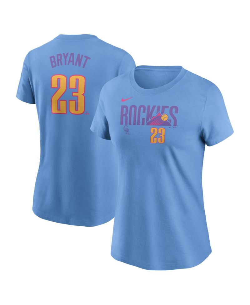 Women's Kris Bryant Light Blue Colorado Rockies 2025 City Connect Fuse Name & Number T-Shirt