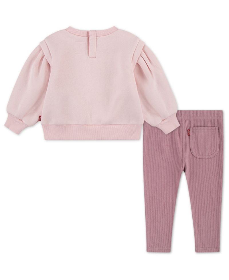Baby Girls' Blouson-Sleeve Crewneck Top and Pants, 2-Piece Set