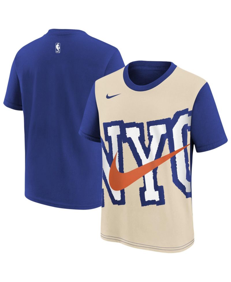 Big Boys and Girls Light Beige/Blue New York Knicks 2025/26 City Edition Max90 T-Shirt